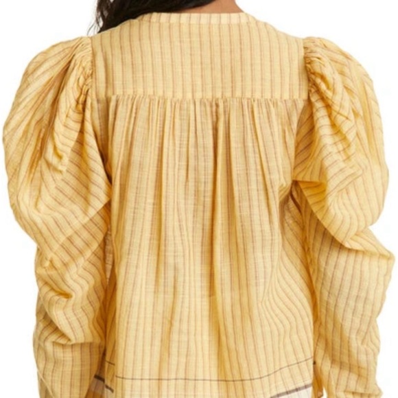 Ulla Johnson Nejma Blouse lightweight cotton yellow plaid stripe puff sleeve - Picture 8 of 12